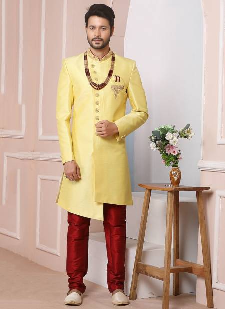 Lemon New Ethnic Wear Mens Banarasi Silk Indo Western Collection 1664